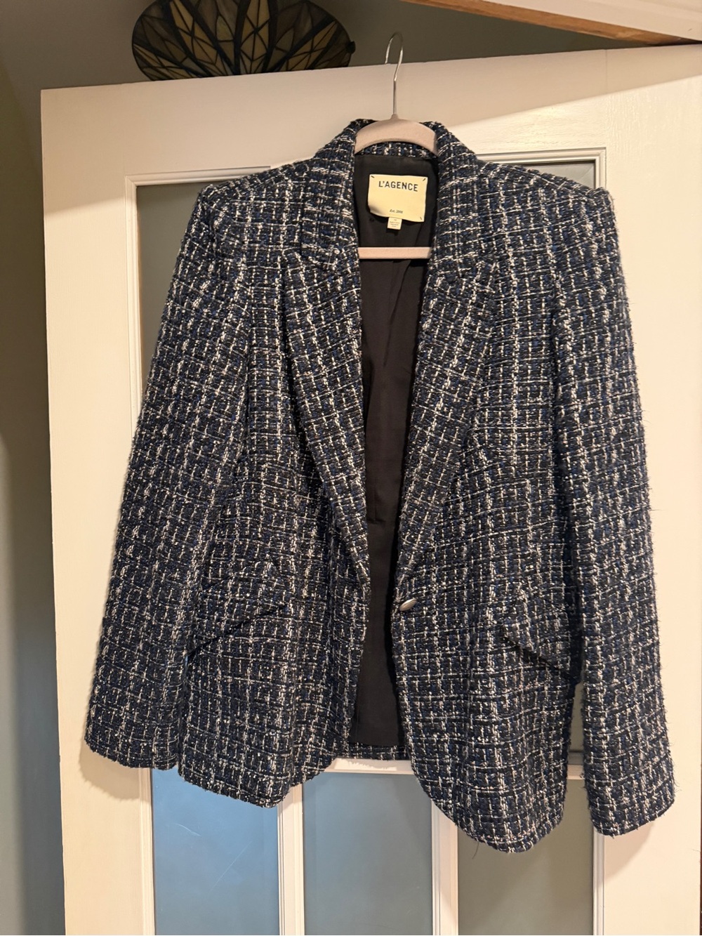 L'AGENCE Navy & White Tweed Blazer Jacket size 10